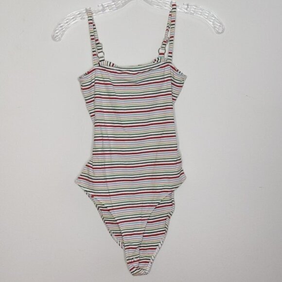 Forever 21 Rainbow Stripe Open Back Bodysuit Tank Top Shirt - Picture 1 of 3